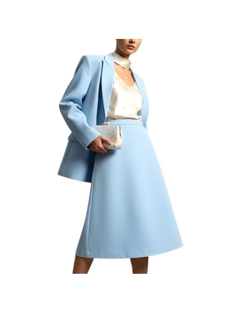 Vtg 60s 70s union made powder blue mod polyester double knit a line skirt 13